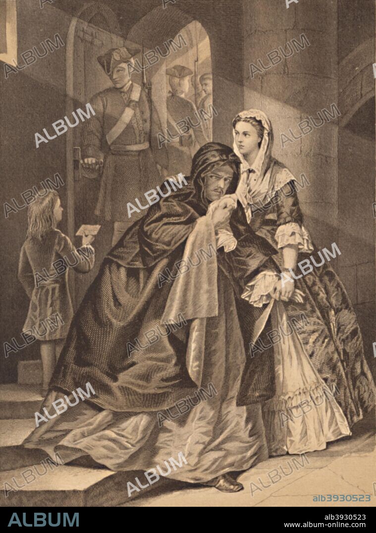 'The Escape of Lord Nithsdale from the Tower, 1716', 1886. William Maxwell, 5th Earl of Nithsdale (1676-1744) a Catholic nobleman, who took part in the Jacobite Rising of 1715. escaped execution by exchanging clothes with his wife's maid. After Emily Mary Osborn (1828-1925). From Illustration of English and Scottish History, Volume I by Thomas Archer. [Blackie & Son, London, Glasgow and Edinburgh, 1886].