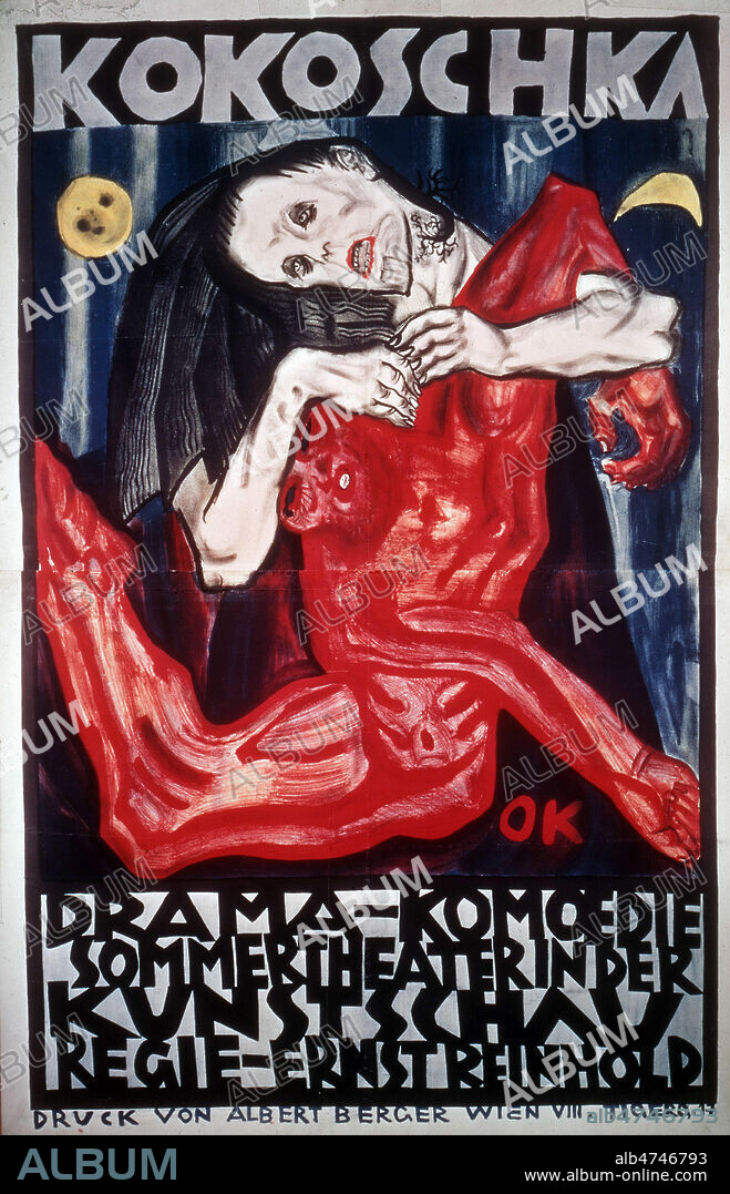Oskar Kokoschka (1886-1980=ADAGP, "Kokoschka: Drama-Komödie": Affiche pour Mörder, Hoffnung der Frauen (Assassin, espérance des femmes), piece ecrite par Kokoschka, et jouee au theatre Kunstschau a Vienne en 1909. Theatre expressionniste allemand. PIETA (affiche intitulee pieta) Collection IM/KHARBINE TAPABOR.