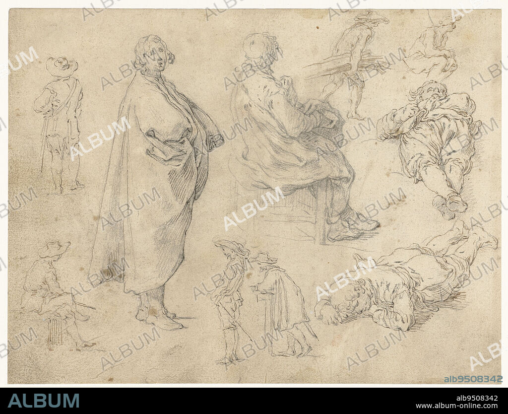 Sitting and standing boy, draughtsman: Abraham Bloemaert, 1625 - 1629, paper, pen, h 166 mm × w 220 mm.