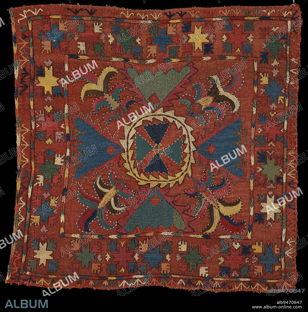 Ilgich, early 20th century, 25 3/4 x 25 1/2 in. (65.41 x 64.77 cm), Wool, cotton; chain stitch, checkered chain stitch, continuous-thread couching, outline, back, fishbone stitch, Uzbekistan, 20th century.