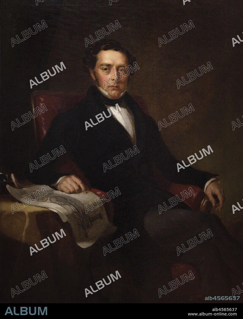 JOHN LUCAS (1849-1923). ENGLISH PAINTER.. Robert Stephenson (1803-1859). English civil engineer. Son of George Stephenson, together they built the locomotive "Rocket". Portrait by John Lucas (1849-1923). Oil on canvas (76,3 x 60,1 cm). National Portrait Gallery. London, England, United Kingdom.