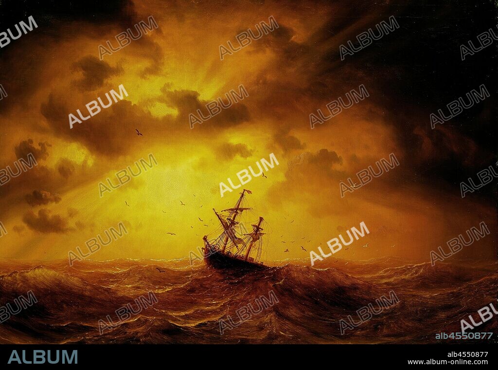 Marcus Larson, Stormy Sea, Storm at sea, painting, 1857, oil on canvas, Height, 88.5 cm (34.8 inches), Width, 127 cm (50 inches), (ML in monogram) Signed, MLarson, , 1857th.