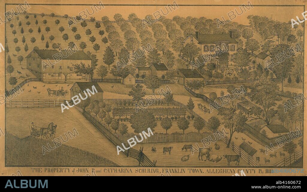 The Property of John P. and Catharina Schuring, Franklin Town, Allegheny County, Pennsylvania. Ferdinand A. Brader; American, fl. 1883-1893. Date: 1883. Dimensions: 780 x 1345 mm. Graphite on paper. Origin: United States.