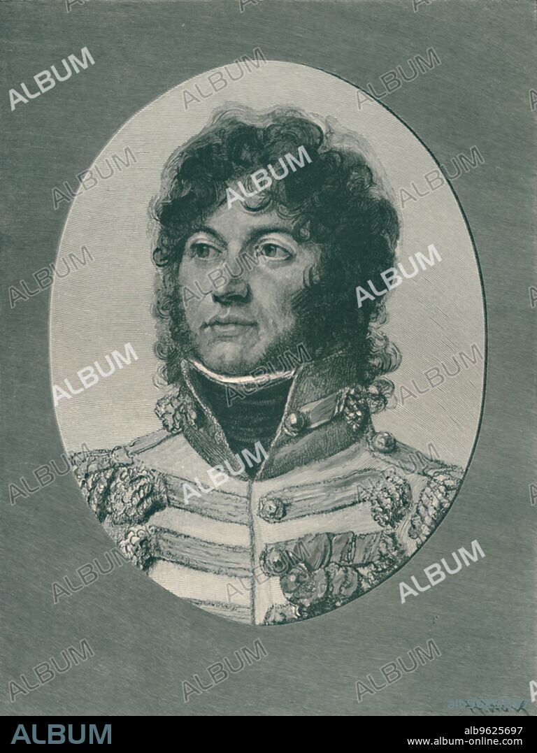 HENRY WOLF. 'Marshal Joachim Murat - Grand Duke of Cleves and of Berg, King of Naples', c1800, (1896). Joachim-Napoléon Murat (1767-1815), Marshal of France and Admiral of France, 1st Prince Murat, Grand Duke of Berg and King of Naples. Engraving after the crayon drawing by François Gérard. From Life of Napoleon Bonaparte, Volume III, by William Milligan Sloane. [The Century Co., New York, 1896].