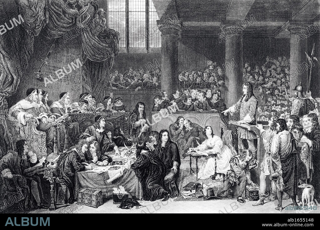 The Trial of Lord William Russell 1683 from 19th century print of painting by Sir George Hayter Engraved by C.G. Lewis William Russell Lord Russell 1639 to 1683 English politician executed after alleged involvement in Rye House Plot to assassinate Charles II.