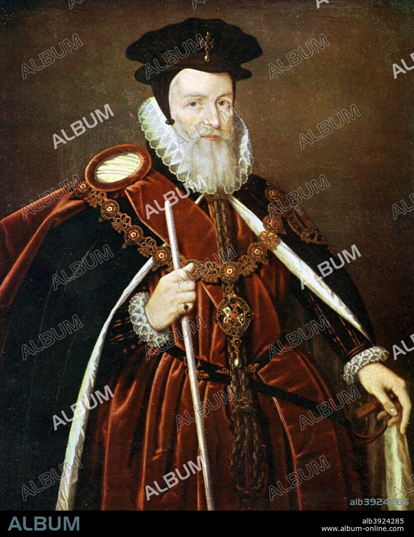William Cecil, 1st Baron Burghley, 16th century (c1905). Cecil (1520-1598) was an English politician and the chief advisor of Queen Elizabeth I. Print published in Parliament Past and Present by Arnold Wright and Philip Smith. (London, c1905). Original painting by Marc Gheeradts.