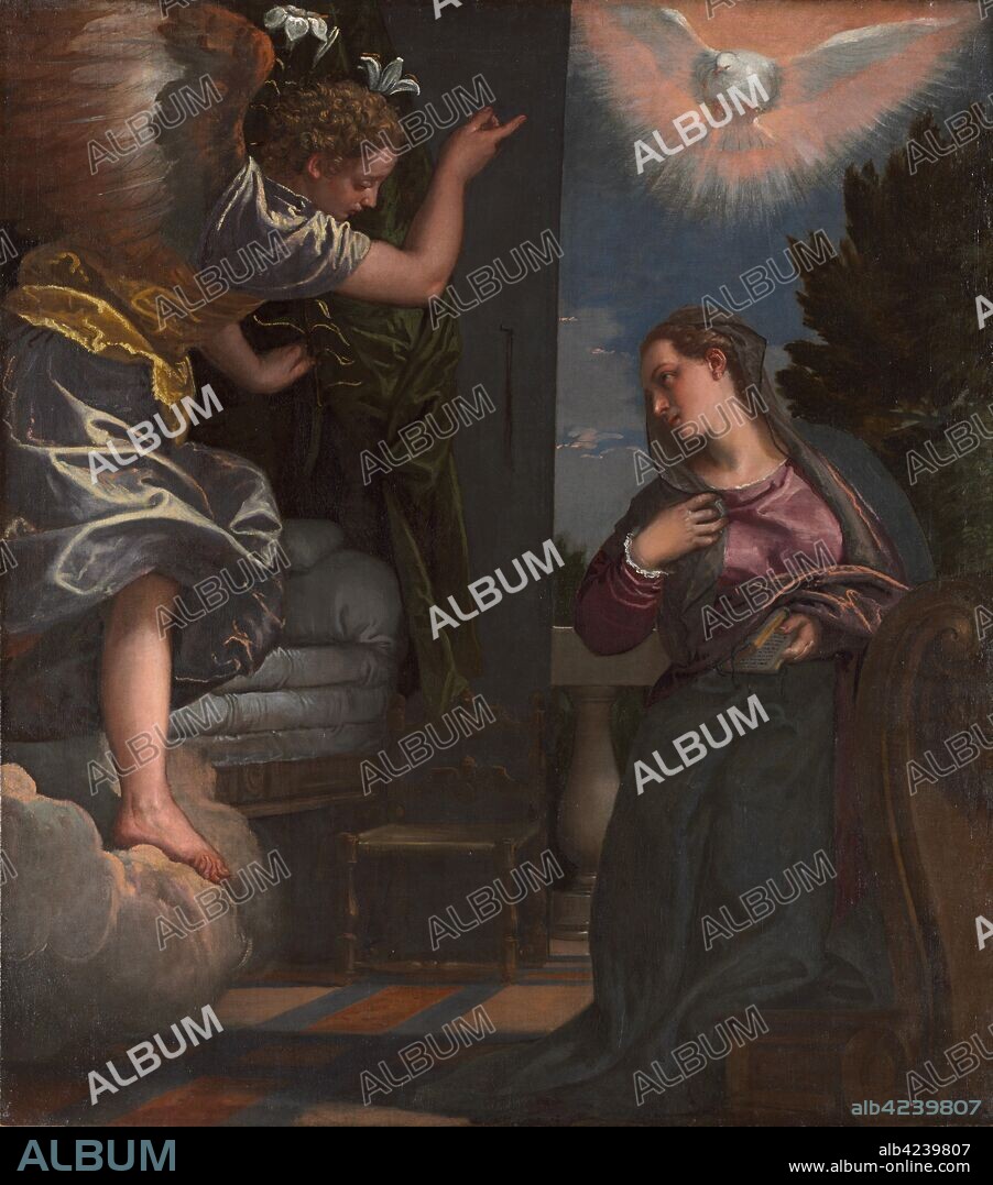 The Annunciation, c. 1580. Paolo Veronese (Italian, 1528-1588), and Workshop. Oil on canvas; framed: 176 x 159.5 x 9.5 cm (69 5/16 x 62 13/16 x 3 3/4 in.); unframed: 150 x 133.4 cm (59 1/16 x 52 1/2 in.).