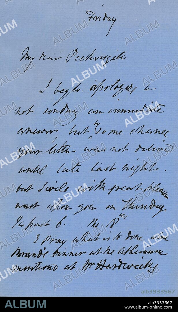 Letter from JMW Turner, c1840 (1904). Joseph Mallord William Turner (1775-1851) English landscape painter. From The Royal Academy From Reynolds to Millais Edited by Charles Holme. [Offices of The Studio, London, Paris and New York, 1904].