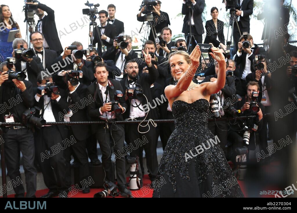 May 20, 2014 - Cannes, France - Supermodel PETRA NEMCOVA takes a selfie on the red carpet before the premiere of the French film 'Deux jours, une nuit' (Two Days, One Night) at the 67th Cannes Film Festival. 20/05/2014
