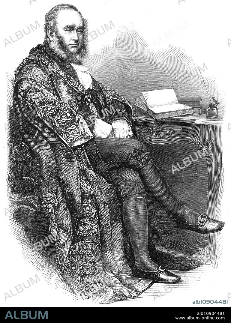 The Right Hon. Benjamin Samuel Phillips, the new Lord Mayor of London, 1865. Engraving from a photograph by Messrs. Mayall. 'Mr. Phillips...has been a member of the Common Council nearly twenty years, his first appearance there dating as far back as the year 1847, when he was returned as representative of the ward of Farringdon Within. He was at that time thirty-six years of age, and one of the firm of Faudel, Phillips, and Sons, Newgate-street, importers and manufacturers of embroidery and fancy wools, of which firm he is now the head. In his commercial dealings Mr. Phillips had proved himself to be endowed with great common-sense, tact, and judgment, while his business habits and unblemished reputation for integrity, as well as the interest he took in public affairs, recommended him to the confidence of his neighbours as a candidate for their representation in the City councils...Being a member of the Jewish persuasion, and the first Jew admitted into the municipality of London, he will be the second Lord Mayor of that faith, the first being Alderman Salomons. He has more than once shown his practical sympathy with the wants of his brethren, as well as those of every other denomination. He is a member of the Spectacle Makers' Company'. From "Illustrated London News", 1865.