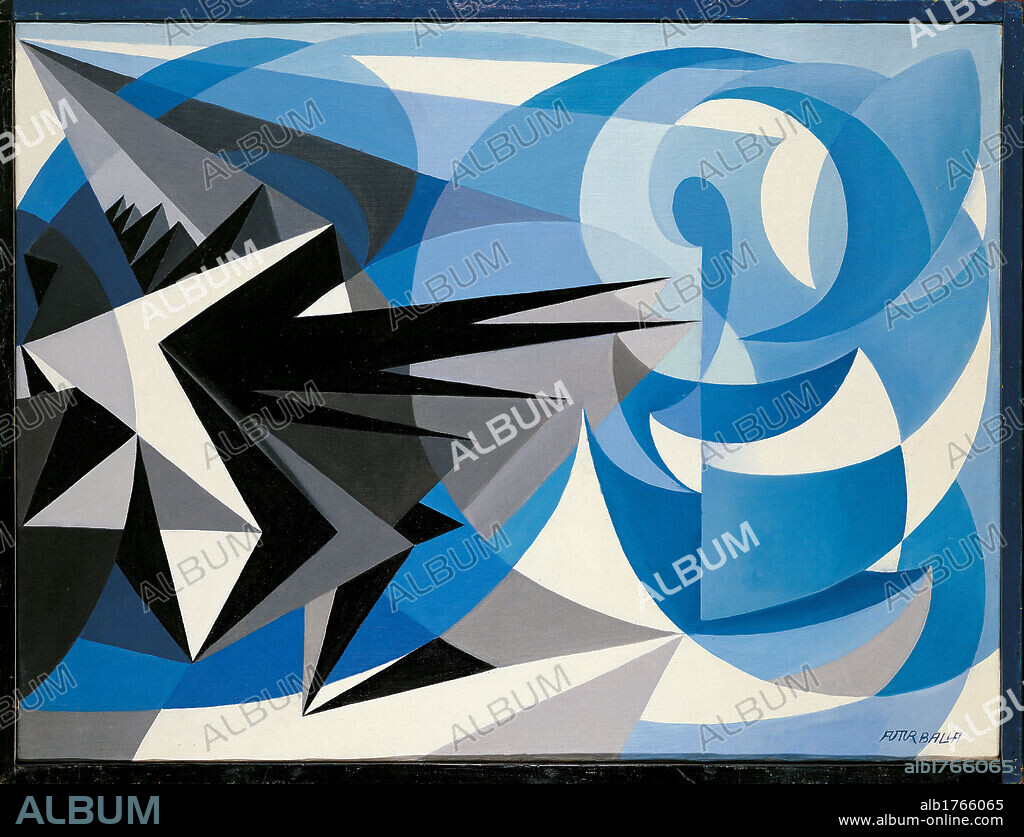 Pessimism and Optimism, by Giacomo Balla, 1923, 20th Century, oil on canvas,. Verso Pessimism and Optimism Balla Rome 1923 white black light blue azure blue.  Please remember that author's rights have to be cleared for modern and contemporary works of arts.