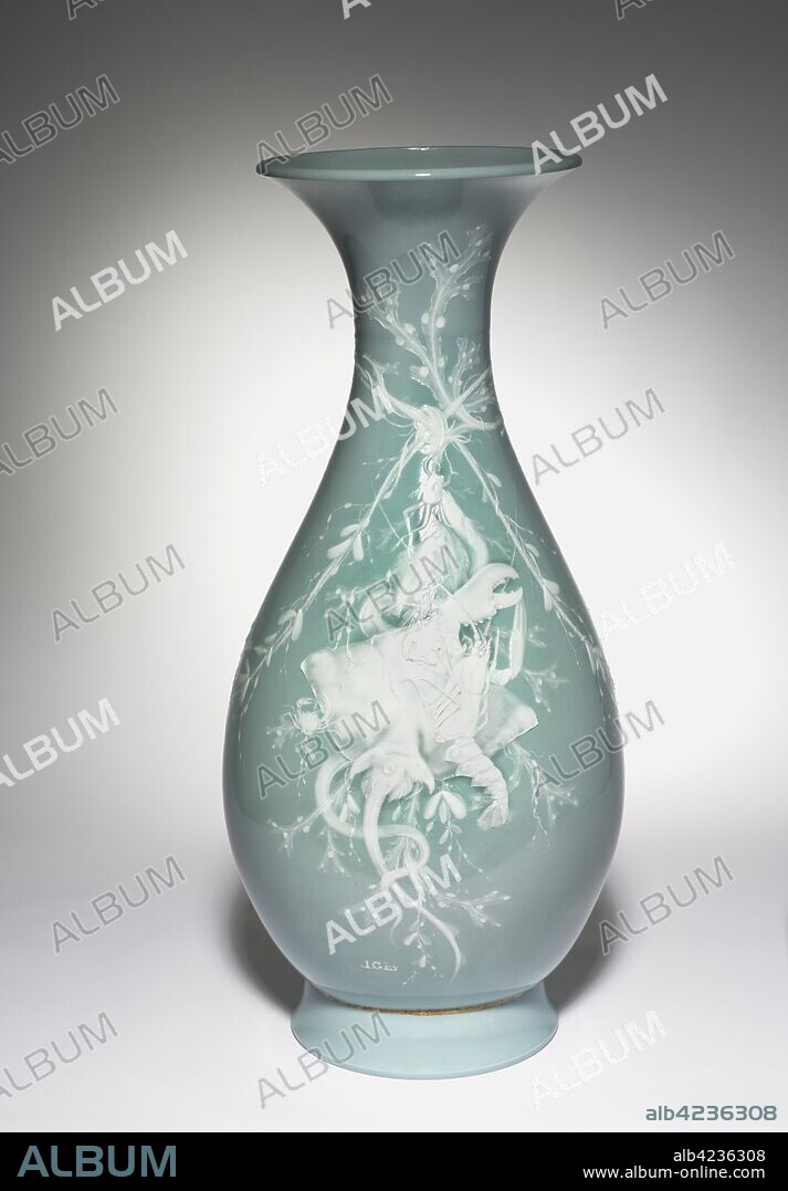 Vase Bertin, c. 1855. Jules-Constant Peyre (French, 1811-), Léopold Jules Gély (French), Sèvres Porcelain Manufactory (French, est. 1740). Porcelain with pâte-sur-pâte decoration; diameter: 45.8 cm (18 1/16 in.); overall: 99 cm (39 in.).