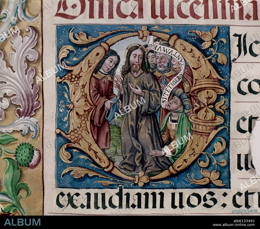 AUTOR LIBRE 01307. MISAL RICO DEL CARDENAL CISNEROS (1436-1517) SIGLO XV - CURACION DE LA MUJER HEMORROISA-MILAGRO DE JESUS.