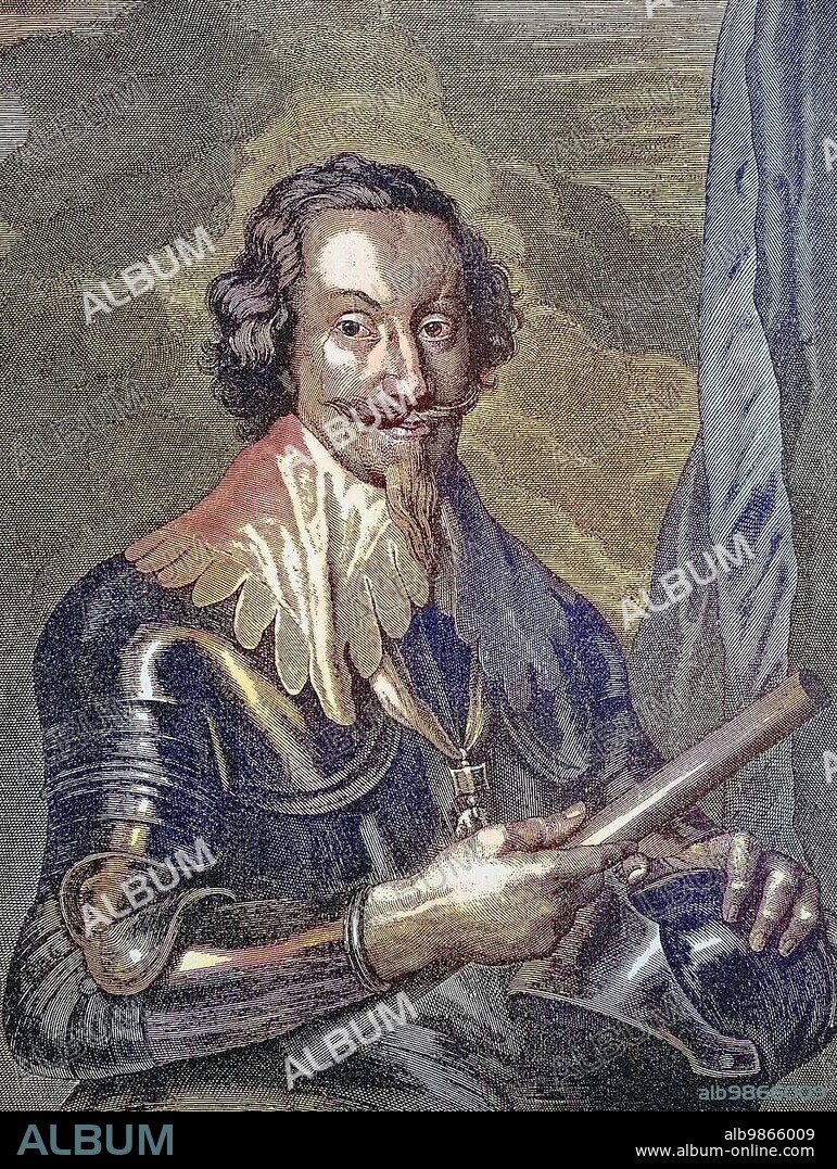 Gottfried Heinrich Graf zu Pappenheim, 8 June 1594, 17 November 1632, was a general in the Thirty Years' War who fought for the Catholic League and the Habsburg Emperor under the supreme command of Wallenstein, who is credited with the invention of the gear pump, Germany, digital improved reproduction of a 19th century original print, Europe.