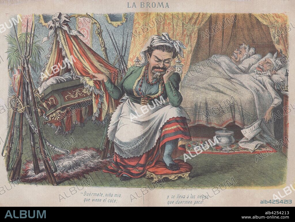 Dibujo satírico publicado en el periódico La Broma, marzo de 1887.
