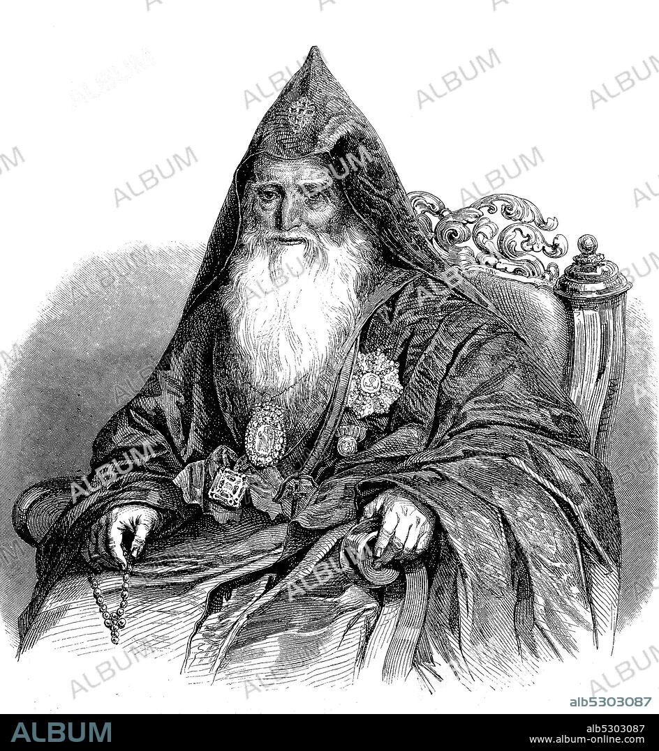 Nerses V.,1770-1857, served as the Catholicos of the Armenian Apostolic Church between 1843 and 1857  /  Nerses V. Aschtarakez, Khanat Jerewan als Toros Harutjuni Schahasisjan war von 1843 bis 1857 Katholikos in Etschmiadsin der Armenischen Apostolischen Kirche, Historisch, digital improved reproduction of an original from the 19th century / digitale Reproduktion einer Originalvorlage aus dem 19. Jahrhundert,.