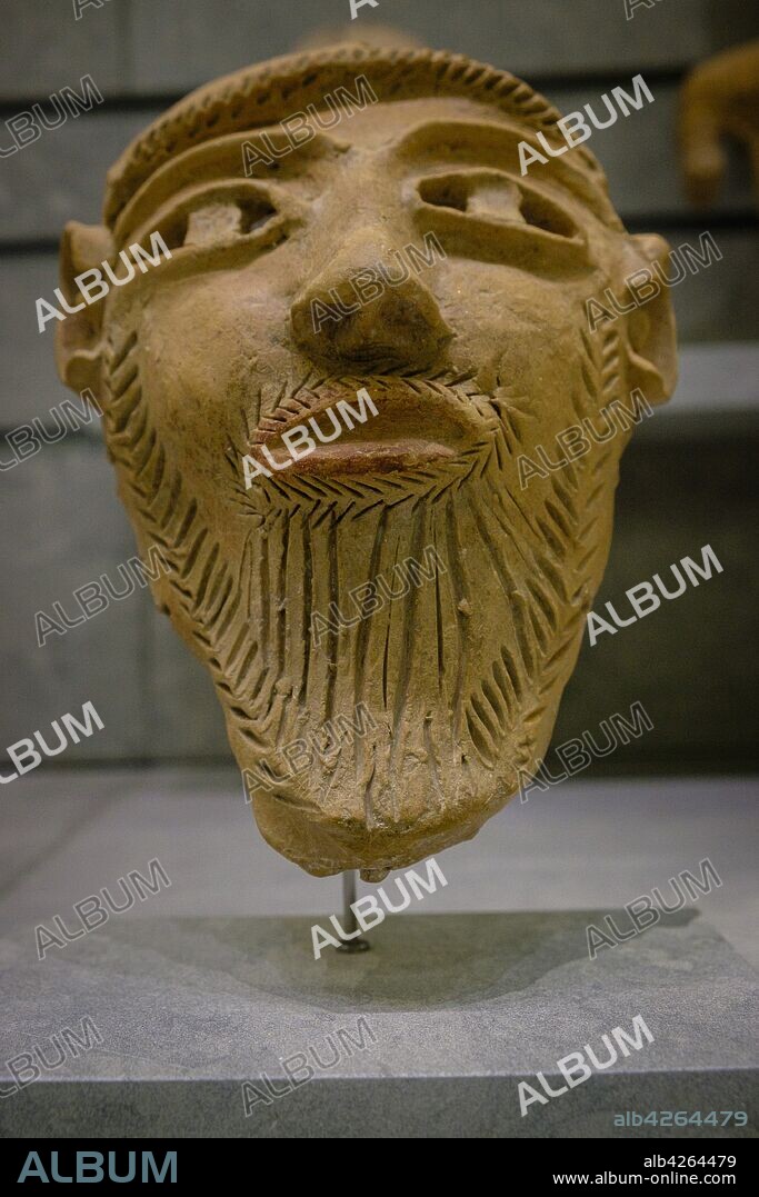 mascara funeraria barbada, estilo púnico-ebusitano, 400-300 a.C, Museo arqueológico de Ibiza y Formentera, Patrimonio de la Humanidad «Ibiza, biodiversidad y cultura», Ibiza, balearic islands, Spain.