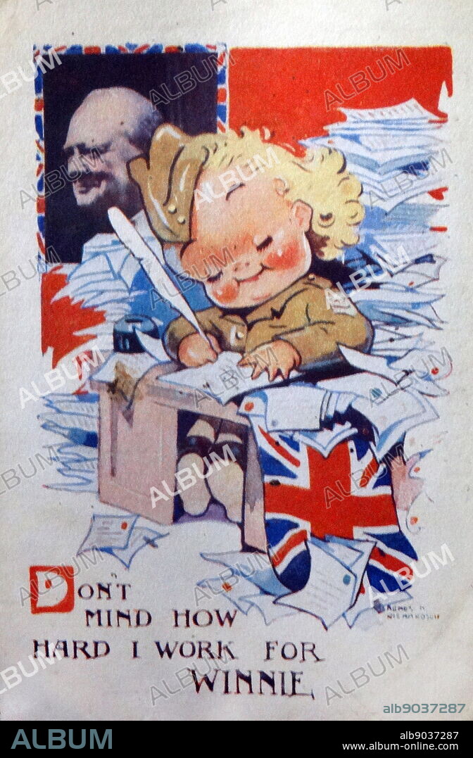 World war two, British Propaganda poster 'Don't mind how hard I work for winnie (Churchill).