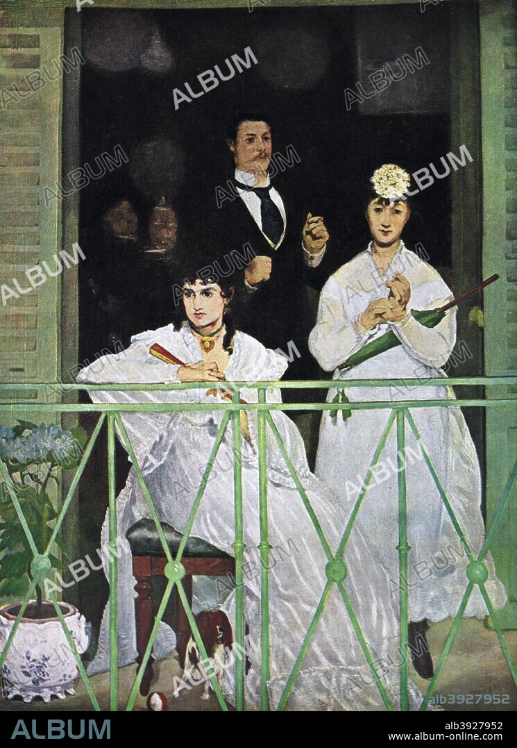 'The Balcony', 1868-1869. Found in the collection of the Musee d'Orsay, Paris, France. Plate taken from Manet, text by Hermann Jedding, published by The Hyperion Press (Milan).