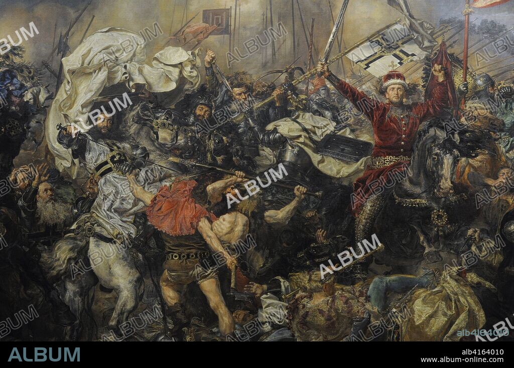 Guerra polaco-lituano-teutónica (1409-1411). Conflicto bélico entre Polonia, Lituania y la Orden Teutónica. Pintura con la representación de la Batalla de Grunwald (Tannenberg), 1878, obra de Jan Matejko (1838-1893). Detalle. Museo Nacional de Varsovia. Polonia.