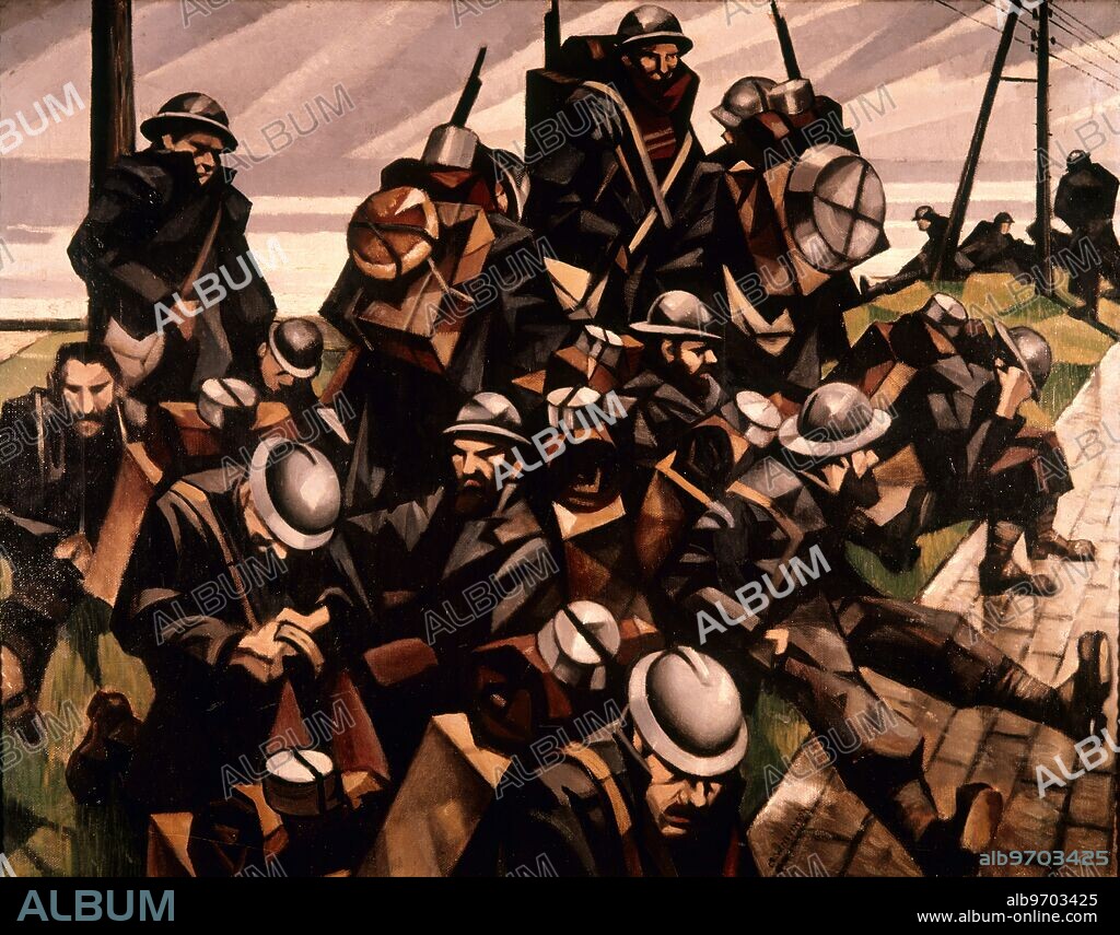 French Troops Resting - 1916. by C.R.W. Nevinson (1889-1946). Christopher Richard Wynne Nevinson, (August 13, 1889 - October 7, 1946), was an English painter. He was associated with the vorticists but is perhaps best seen as a futurist. He attended the Slade School of Art before being drafted in World War I, during which he was appointed an official war artist.. Imperial War Museum London. Â©TopFoto.