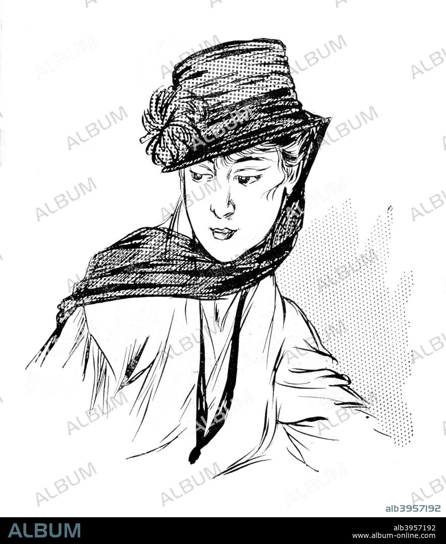 Black hat with a silk Chrysanthemum and mourning veil, 1915. A print from 'Le Flambeau' (the Torch), 18th September 1915.