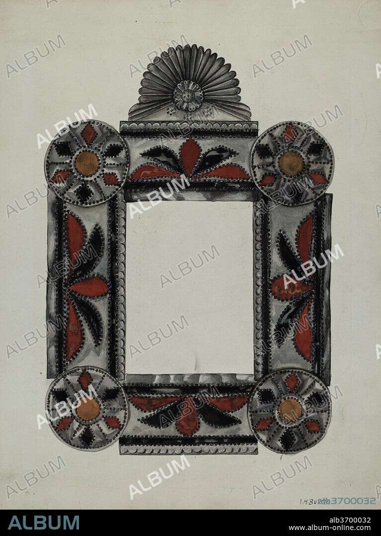 IRENE M. BURGE. Picture Frame. Dated: 1936. Dimensions: overall: 35.6 x 26.4 cm (14 x 10 3/8 in.)  Original IAD Object: Drawing 2/3 actual size.. Medium: watercolor, colored pencil, graphite, and heightening on paper.