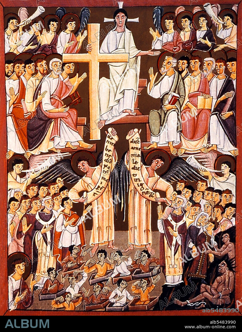 The Bamberg Apocalypse, 1000-1020, is held in the Bamberg State Library, Germany. It was commissioned by Otto III (Holy Roman Emperor 980-1002) and contains 57 gilded miniatures produced in the scriptorium at Reichenau.