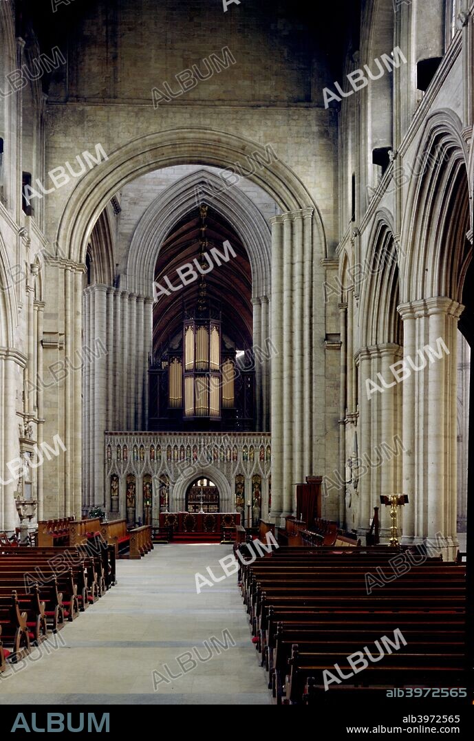 Nave of Ripon Cathedral, Ripon, North Yorkshire, c1965-c1969. Ripon became a cathedral in 1836. A church was established on the site c 660: the present building dates from the 12th-13th centuries and is one of the smaller cathedrals in the country.
