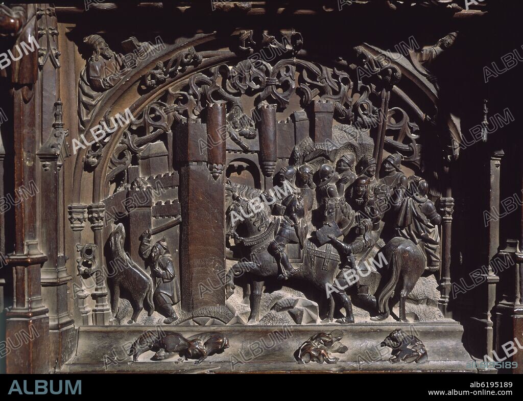RODRIGO ALEMÁN. SILLERIA BAJA DE LA CATEDRAL DE TOLEDO - TOMA DEL REINO DE GRANADA - 1489-1495 - GOTICO ESPAÑOL.