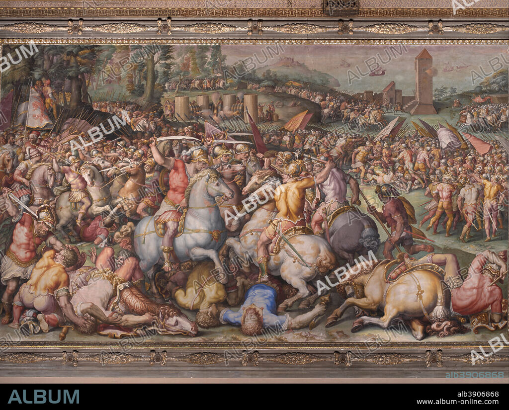 GIORGIO VASARI. Rotta dei Pisani a Torre San Vincenzo The rout of the Pisans at Torre San Vincenzo. Date/Period: 1568 - 1571. Painting. Fresco. Height: 760 mm (29.92 in); Width: 1,300 mm (51.18 in).