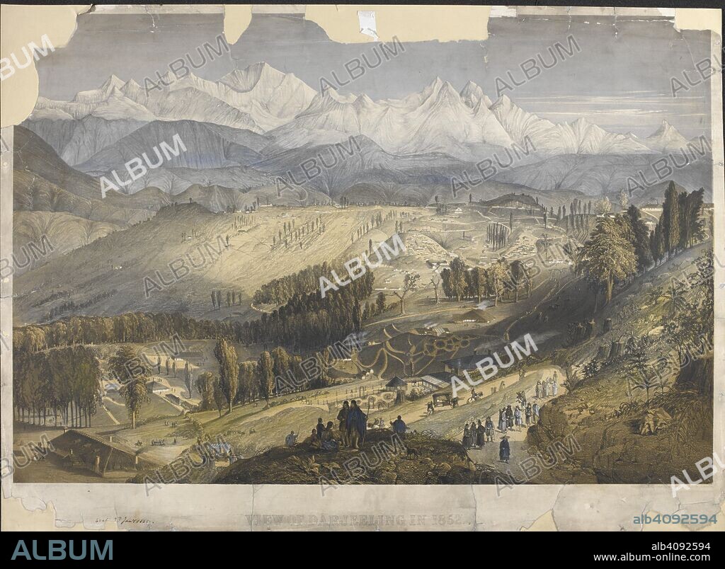 WALTER STANHOPE SHERWILL. 'View of Darjeeling in 1852'. Drawn from nature by Captain Walter S. Sherwill, Bengal Army Revenue Surveyor. Lithograph by Maclure, Macdonald and Macgregor. 'View of Darjeeling in 1852'. London, c.1855. Source: P389.