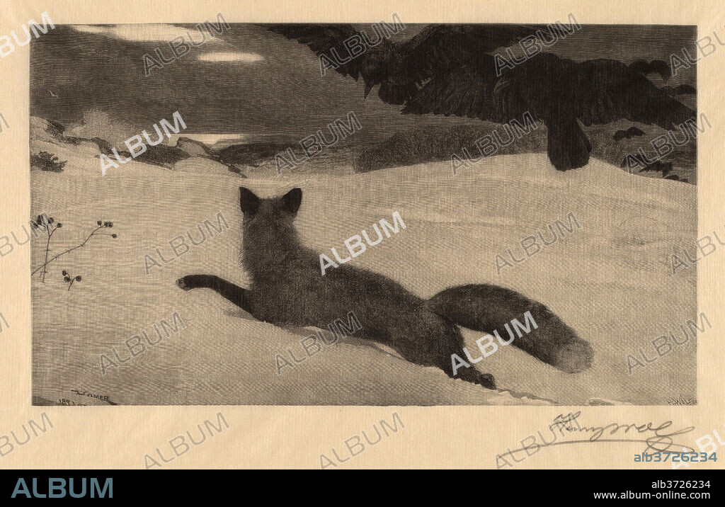 HENRY WOLF AFTER WINSLOW HOMER. Winter, the Fox Hunt. Medium: wood engraving.