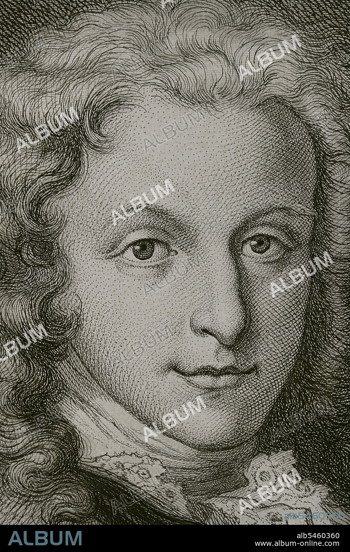 ANTOINE MASSON (1636-1700). FRENCH ARTIST.. Luis I, llamado "el Bien Amado" o "el Liberal" (1707-1724). Rey de España desde el 15 de enero de 1724 hasta su muerte el 31 de agosto de 1724. Retrato. Grabado por Masson. Litografiado por Magín Pujadas. Detalle. Historia General de España, por Modesto Lafuente. Tomo IV. Publicado en Barcelona, 1879.