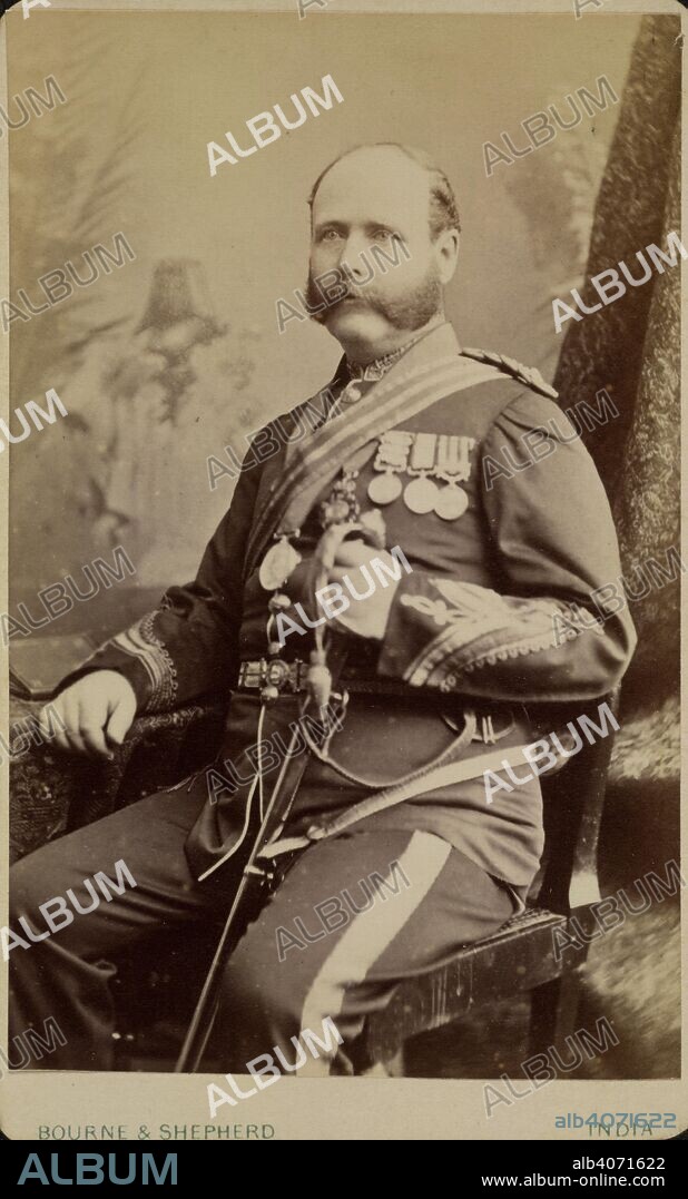 BOURNE AND SHEPHERD. A three-quarter length seated carte-de-visite portrait of Colonel Robertson, wearing uniform and medals. Probably photographed in Calcutta. Cabinet and carte-de-visite Portraits of Colin Murray, the Murray and McRitchie families and others. 1870s. Albumen print, 60x95mm. Source: Photo 1066/(19).