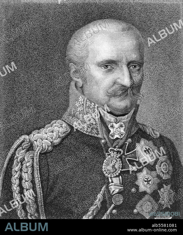 Blücher, Gebhard Leberecht, Count of Wahlstatt; Prussian (German) general field marshal, Rostock (Germany) 16.12.1742 - Krieblowitz (Silesia, now Poland) 12.9.1819. Portrait. Copper engraving, 1836, by Rosmäsler, after a contemporary image.