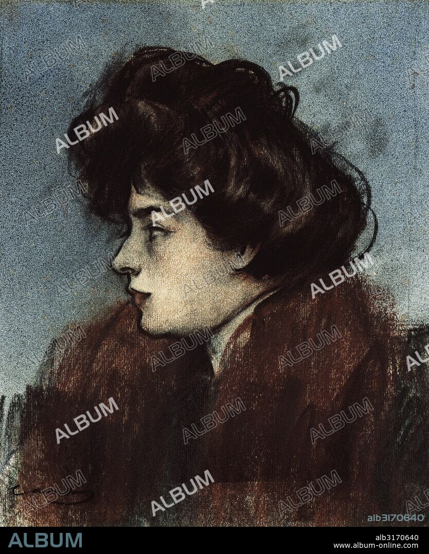 CASAS, Ramón (Barcelona,1866-1932). Pintor catalán, representante del Modernismo. "FIGURA FEMENINA". Colección particular.
