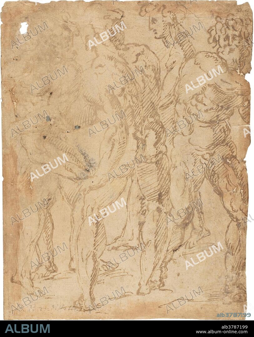 Anonymous (Workshop of Bandinelli, Baccio) / 'Group of five nude men'. First half of the XVI century. Pencil, Grey-brown ink on paper.