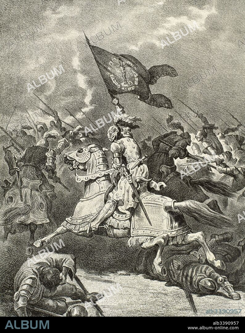 Eighty Years' War and the Anglo-Spanish War (1585-1604). Battle of Gembloux (1578) between Spanish forces led by John of Austria (1547-1578) and a rebel army under Antoine de Goignies with victory of the Spanish forces. Engraving.