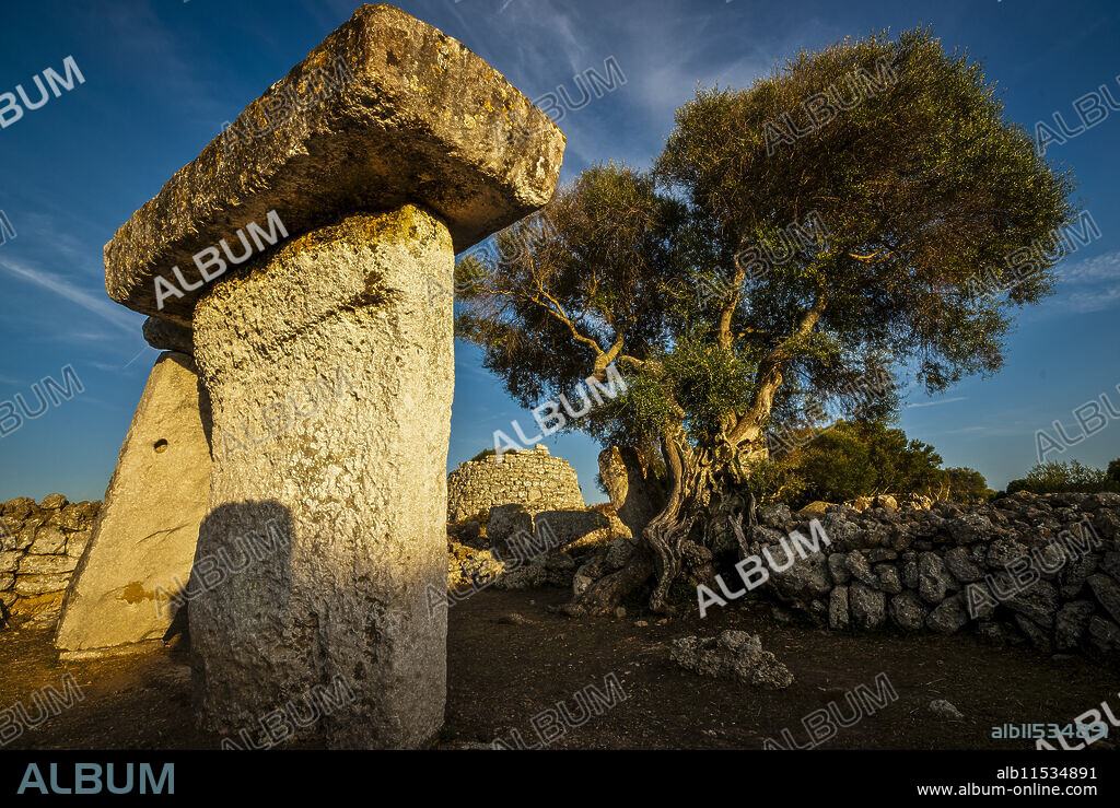 prehistoric settlement of Talatí de Dalt, sanctuary of "Taula", 1300 BC, Mahon, Menorca, Balearic Islands, Spain.