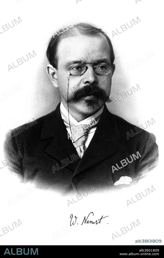 Walther Hermann Nernst (June 25, 1864 - November 18, 1941) was a German physical chemist and physicist. He founded the Institute of Physical Chemistry and Electrochemistry at Gottingen. In 1897 he invented an electric lamp using an incandescent ceramic rod. His invention, known as the Nernst lamp, was the successor to the carbon lamp and the precursor to the incandescent lamp. He researched osmotic pressure and electrochemistry. In 1905, he established the Third law of thermodynamics (which describes the behavior of matter as temperatures approach absolute zero). In 1918, after studying photochemistry, he proposed the atomic chain reaction theory (when a reaction in which free atoms are formed and can decompose molecules into more free atoms which results in a chain reaction). His theory is closely related to the natural process of Nuclear Fission. In 1920, he received the Nobel Prize in chemistry in recognition of his work in thermochemistry. He went on to work in electro-acoustics and astrophysics. He helped establish the modern field of physical chemistry and contributed to electrochemistry, thermodynamics, solid state chemistry and photochemistry. He was a vocal critic of Adolf Hitler and Nazism, and three daughters married Jewish men. In 1933, the rise of Nazism led to the end of his career as a scientist. He died in 1941 at the age of 77.