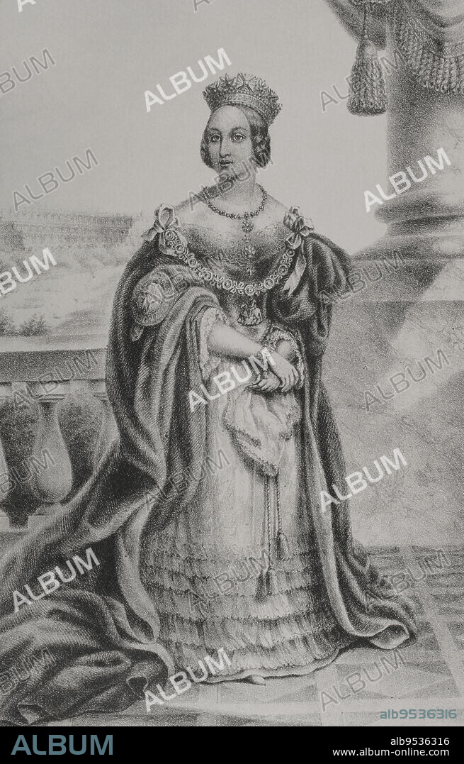 MARTÍNEZ. 19TH CENTURY SPANISH LITHOGRAPHER.. Victoria del Reino Unido (1819-1901). Reina del Reino Unido (1837-1901). Emperatriz de la India. Retrato. Litografía por Martínez. Reyes Contemporáneos. Tomo I. Publicado en Madrid, 1855.