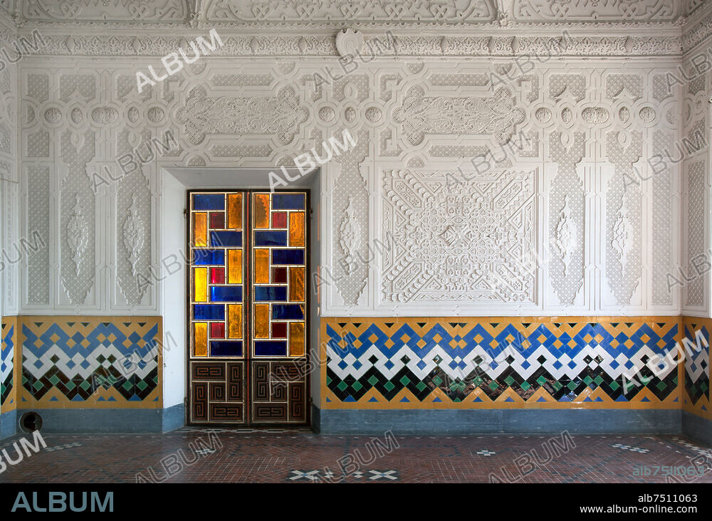Sammezzano (near Leccio, municipality of Reggello, province of Florence, Tuscany, Italy), Castello di Sammezzano (built in 1605 by the Ximenes d'Aragona family, reconstructed 1853-1889 in the Moorish style by the owner and architect Ferdinando Panciatichi Ximenes d'Aragona, 1813-1897), Main floor, 11th room, Sala del Giuramento (Room of the Oath). - Interior view of the Sala del Giuramento. - Photo, 7. 10. 2015.