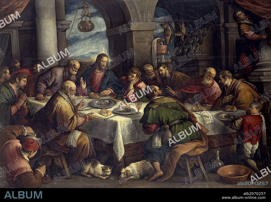 FRANCESCO BASSANO EL JOVEN. Francesco Bassano / 'La Última Cena', Hacia 1586, Escuela Italiana, Óleo sobre Lienzo, 151 cm x 214 cm, P00034.