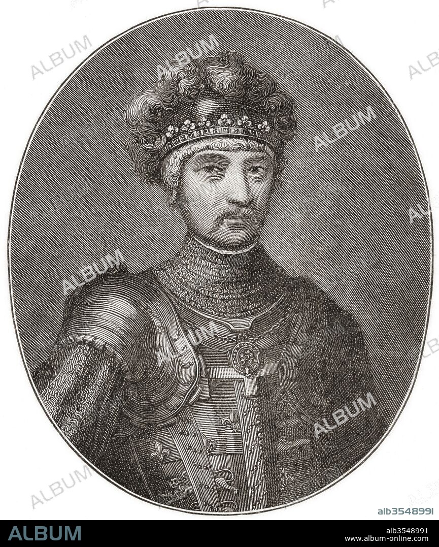Edward, The Black Prince. Edward of Woodstock, Prince of Wales, Duke of Cornwall, Prince of Aquitaine, 1330 – 1376. Eldest son of King Edward III of England and father to King Richard II of England. From Cassell's History of England, published c.1901.