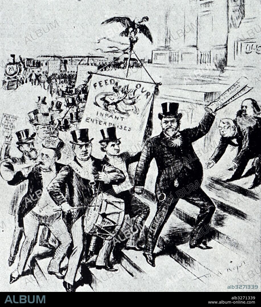 Coxey's Army Cartoon, based on the protest marched by unemployed workers of the United States, led by Jacob Coxey (1854-1951) an American politician and businessman. Dated 19th Century.