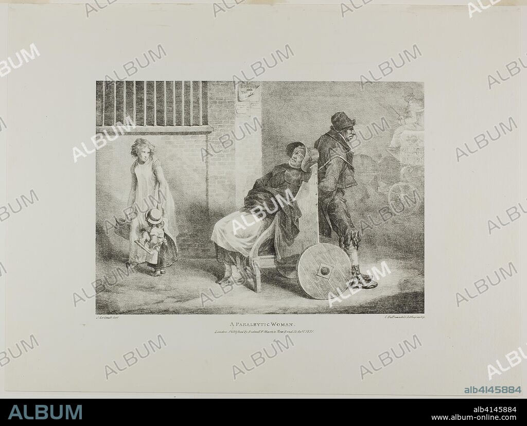 A Paraleytic Woman, plate 9 from Various Subjects Drawn from Life on Stone. Jean Louis André Théodore Géricault (French, 1791-1824); printed by Charles Joseph Hullmandel (German and English, 1789-1850); published by Rodwell and Martin. Date: 1821. Dimensions: 226 × 317 mm (image); 376 × 496 mm (sheet). Lithograph in black on ivory wove paper. Origin: France.