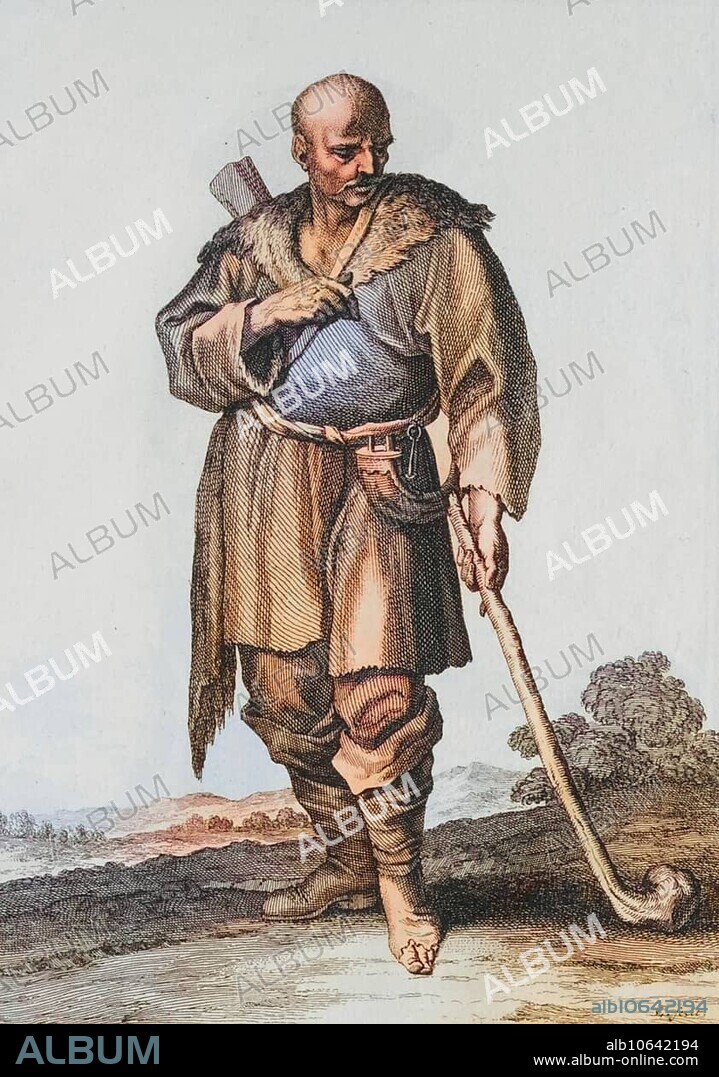 Costume, clothing, Cossack, Cossacks, communities of free equestrian organisations formed by fugitive Russian, Ukrainian and Polish serfs, sometimes just adventurers or otherwise renegades in the southern steppe regions of Eastern Europe, around 1700, copperplate engraving by Caspar Luyken from 1703, digitally restored reproduction from an 18th century model