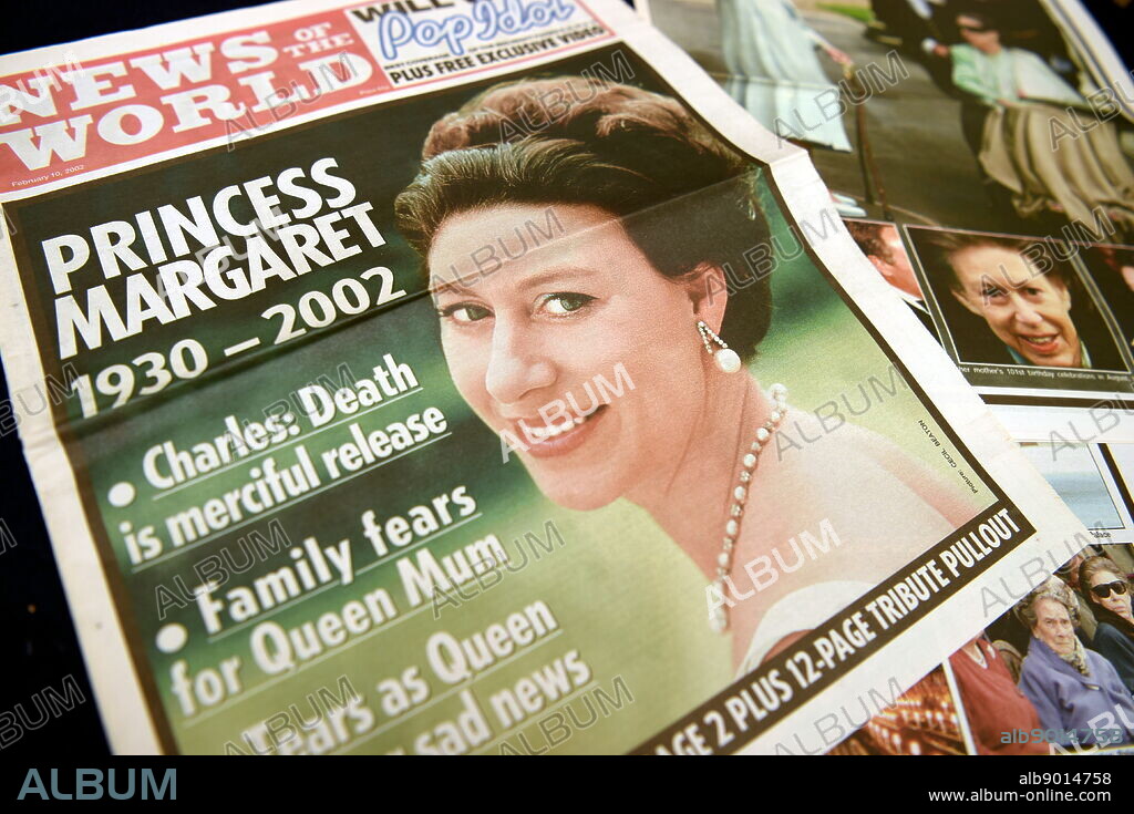 News of the World newspaper reporting on the death of Princess Margaret. Princess Margaret, Countess of Snowdon (1930-2002) the younger daughter of King George VI and Queen Elizabeth and the only sibling of Queen Elizabeth II.