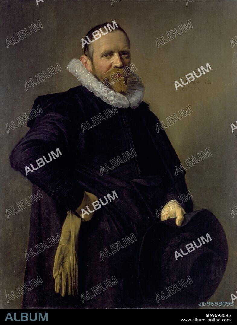 Portrait of a Gentleman aged 52 by Frans Hals. Sold at Sotheby's London 7th December 1988. Estimate £600,000-800,000. This portrait of a gentleman is characteristic of Hal's mature period when the painter was at the height of his powers and popularity. The self-assured posture, right hand on hip, and the frank, unaffected gaze at the spectator are motifs often employed by Hals. His sitters are often from the wealthy merchant class and the artist's innate sympathy with his subjecs is vividly shown by the intimacy and sensitivity of their characterisation.. Frans Hals (c. 1580 August 26, 1666) was a Dutch painter during the Dutch Golden Age. As a portrait painter, considered by some as second only to Rembrandt, in Holland, he displayed extraordinary talent and quickness in his art.. ©TopFoto.